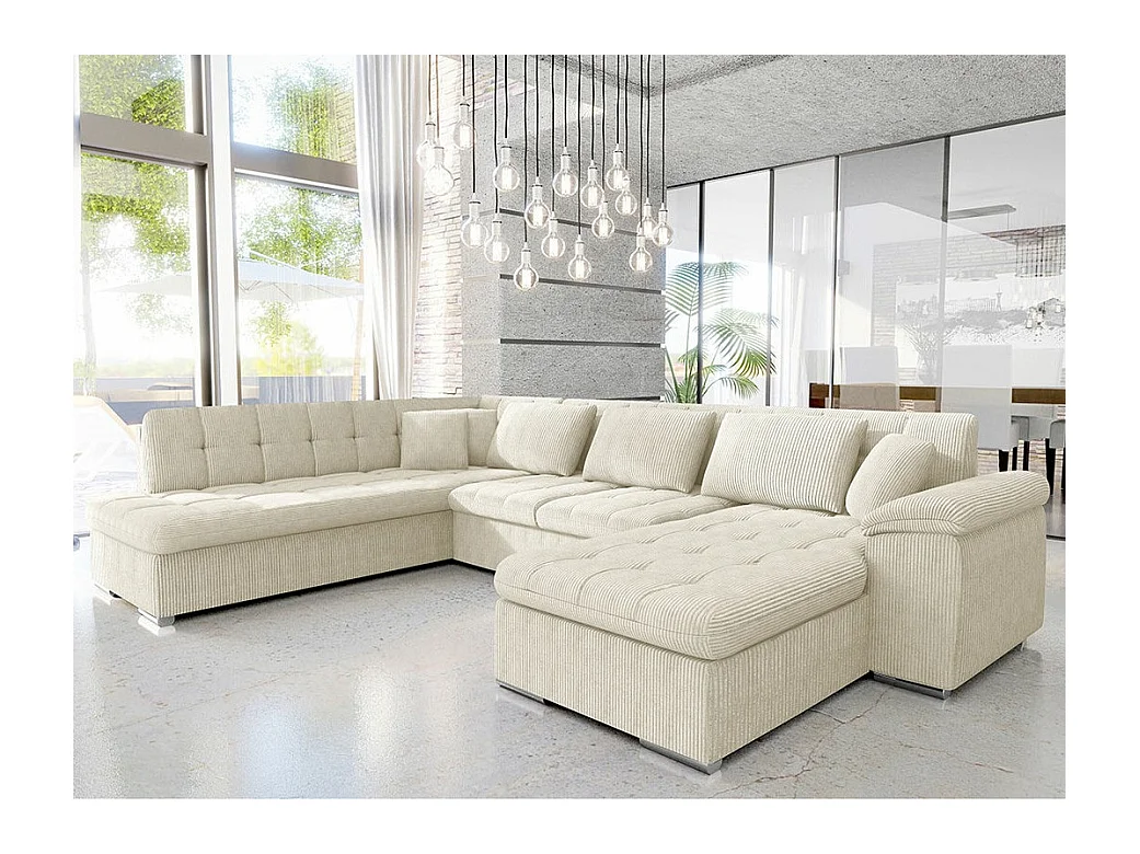 Canapé d'angle Comfivo 114, Brun clair, Fonction de couchage, Boîte de literie, 348x205cm