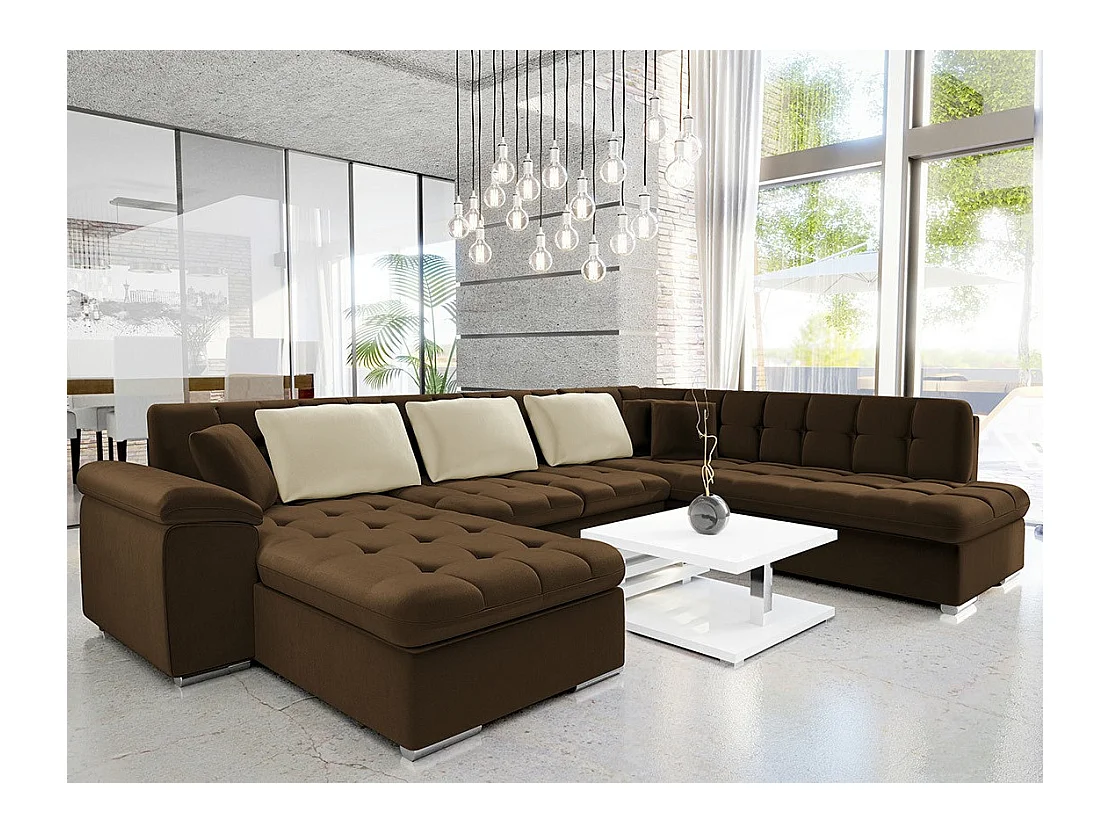 Canapé d'angle Comfivo 128, Marron, Fonction de couchage, 348x205x76cm