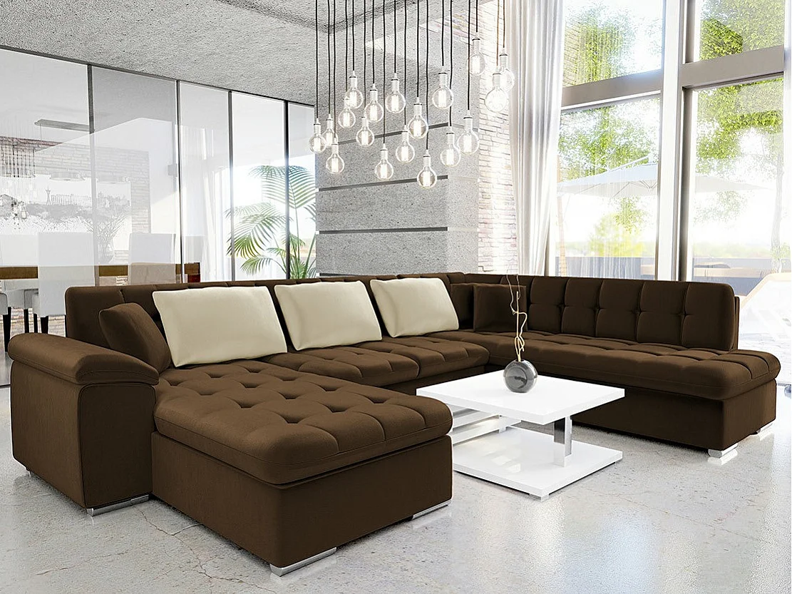 Sofá rinconero Comfivo 128, Marrón, Función de descanso, 348x205x76cm