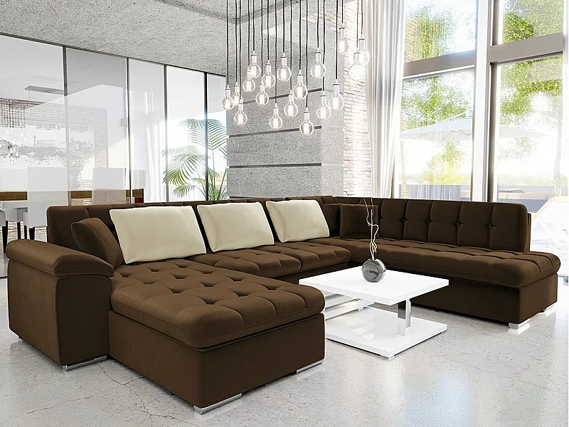 Sofá rinconero Comfivo 128, Marrón, Función de descanso, 348x205x76cm