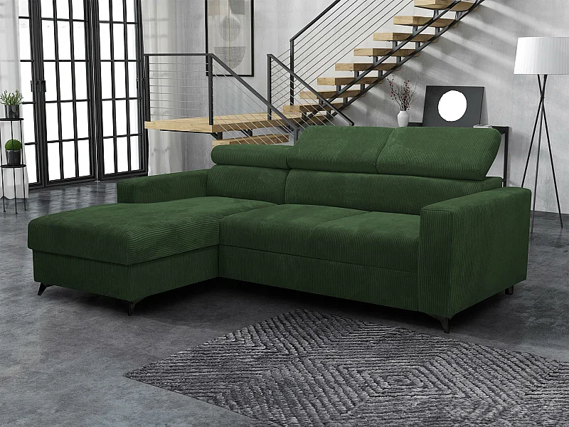 Sofá rinconero Columbus 191, Verde, Función de descanso, Almacenaje, 236x172x82cm