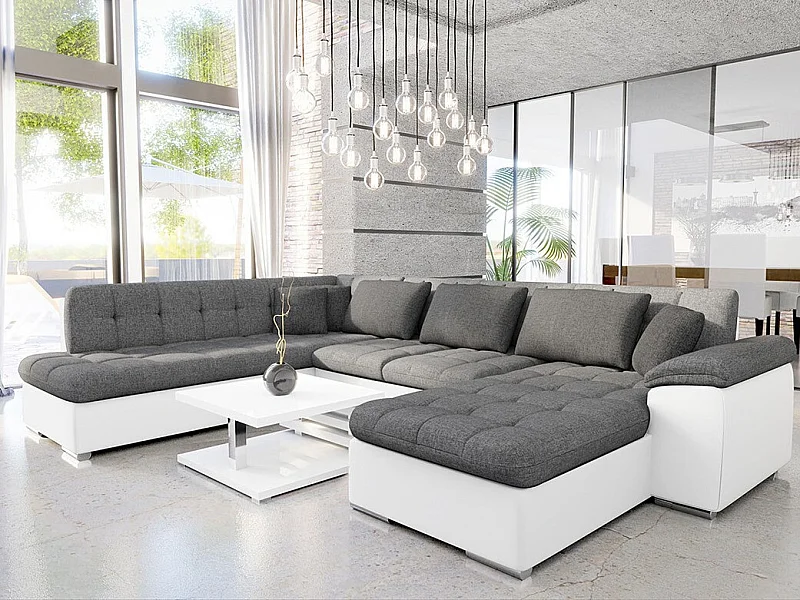 Canapé d'angle Comfivo 140, Gris, Fonction de couchage, 348x205x76cm