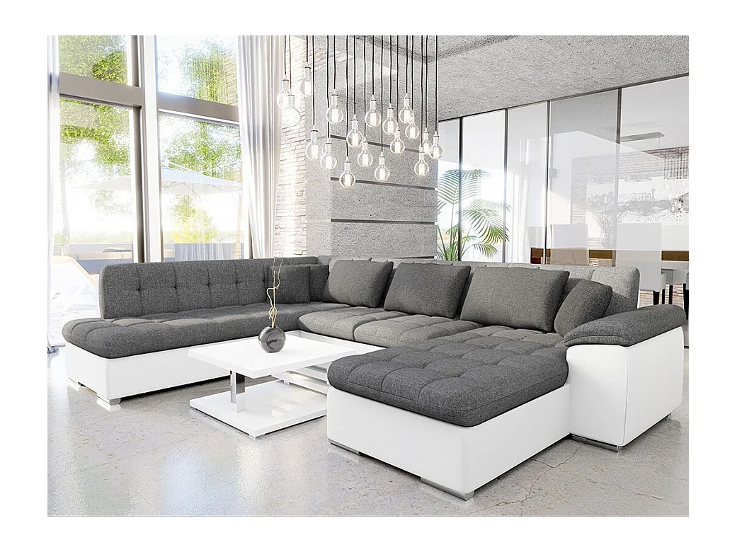 Canapé d'angle Comfivo 140, Gris, Fonction de couchage, 348x205x76cm