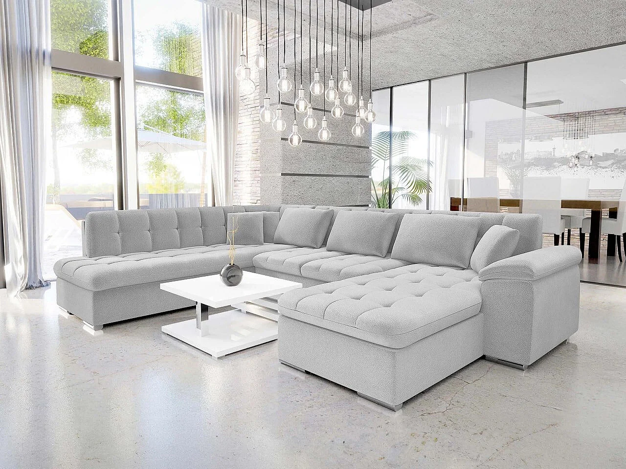 Sofá rinconero Comfivo 170, Gris, Función de descanso, Almacenaje, 348x205x76cm