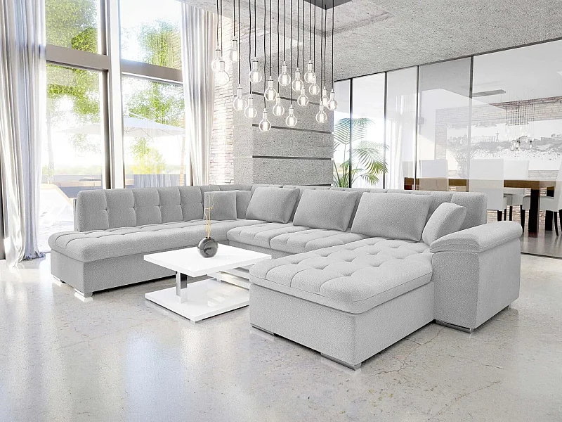 Sofá rinconero Comfivo 170, Gris, Función de descanso, Almacenaje, 348x205x76cm