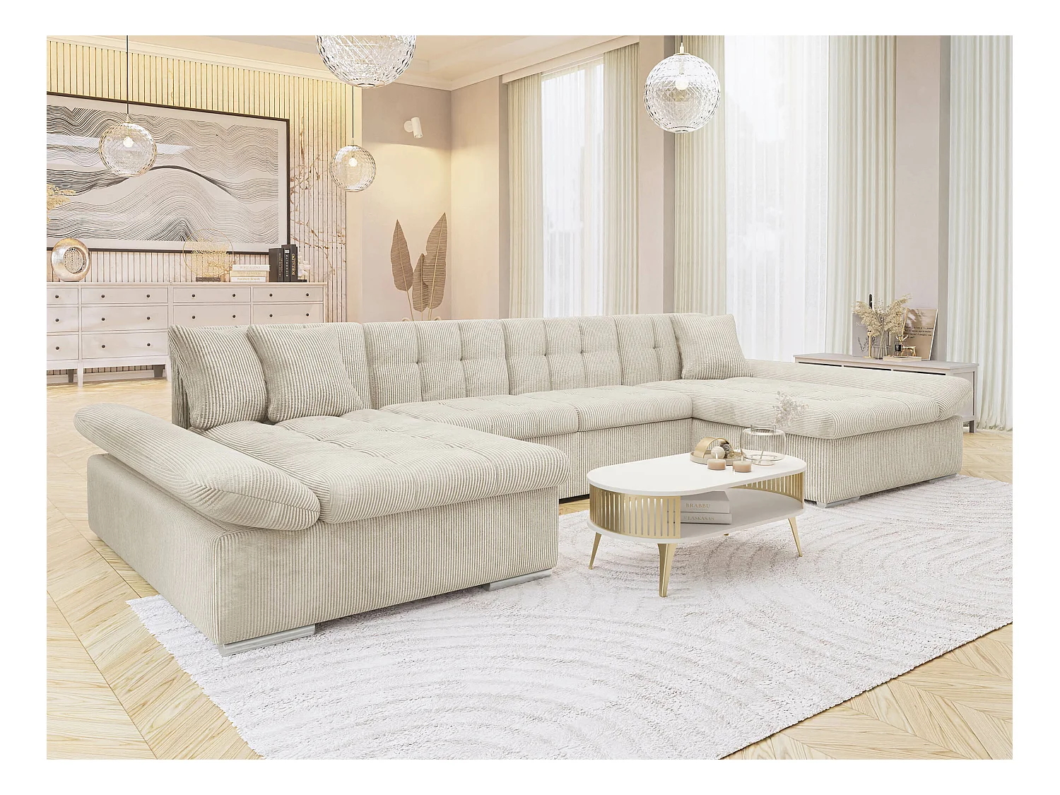 Divano angolare Comfivo 155, Nocciola, Con, 360x160x75cm