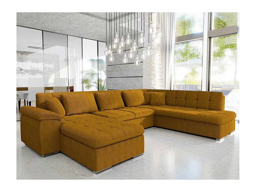 Canapé d'angle Comfivo 128, Jaune, Fonction de couchage, 348x205x76cm