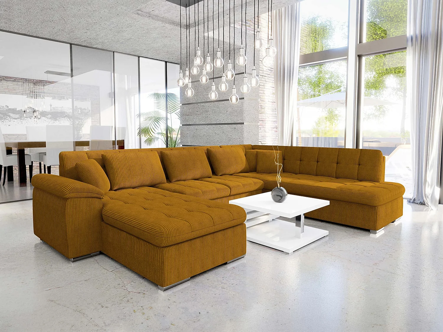Sofá rinconero Comfivo Gemma II, Amarillo, Función de descanso, 348x205x76cm