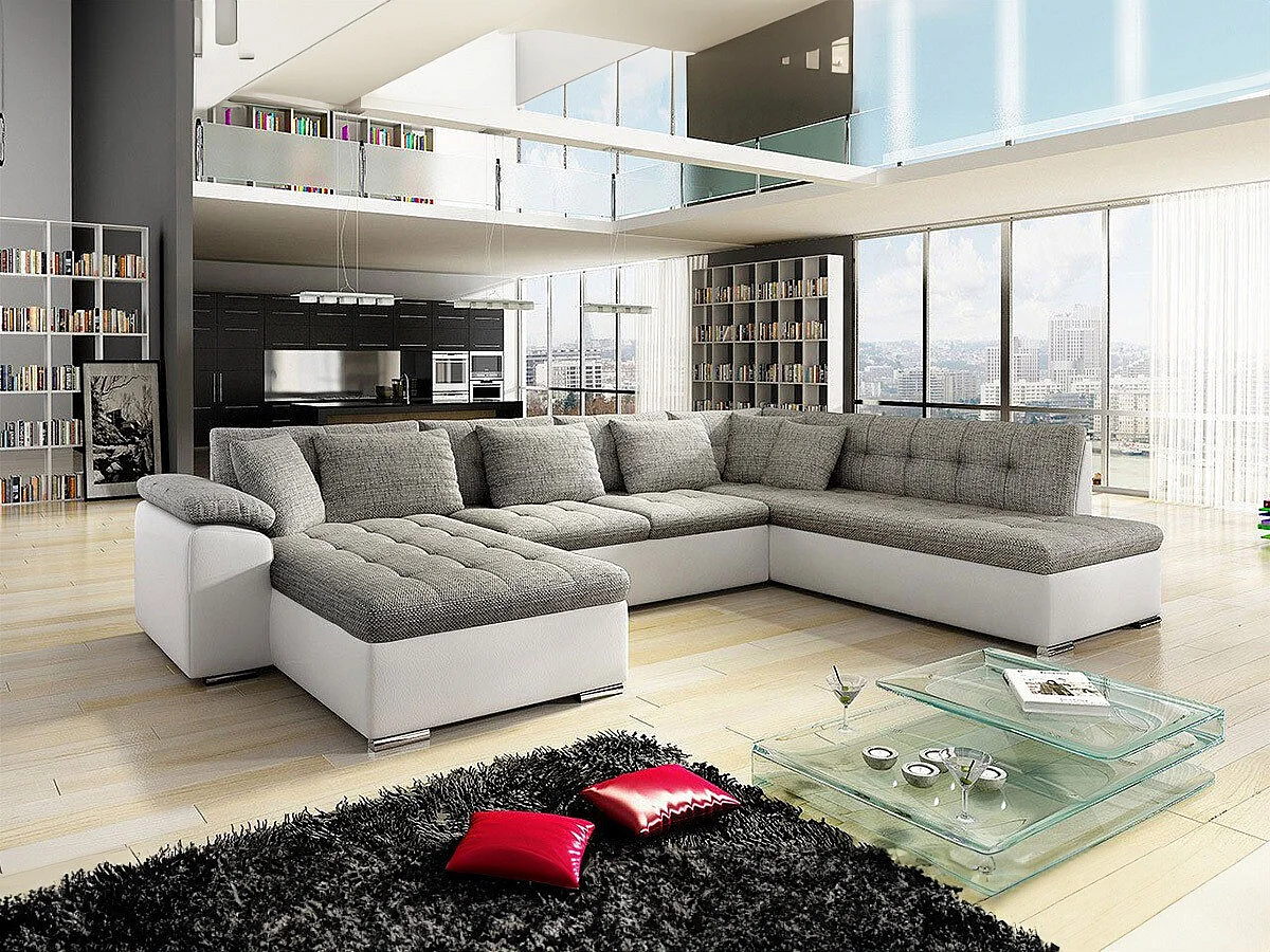 Sofá rinconero Comfivo 114, De color marrón claro, Función de descanso, Almacenaje, 348cm