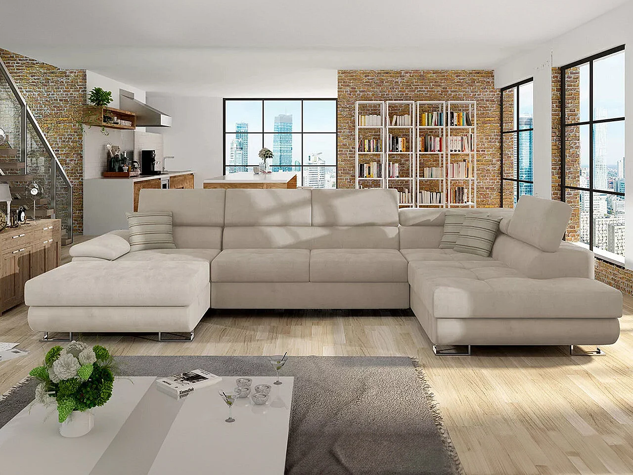 Canapé d'angle Comfivo 190, Brun clair, Disponible, 345x202x71cm