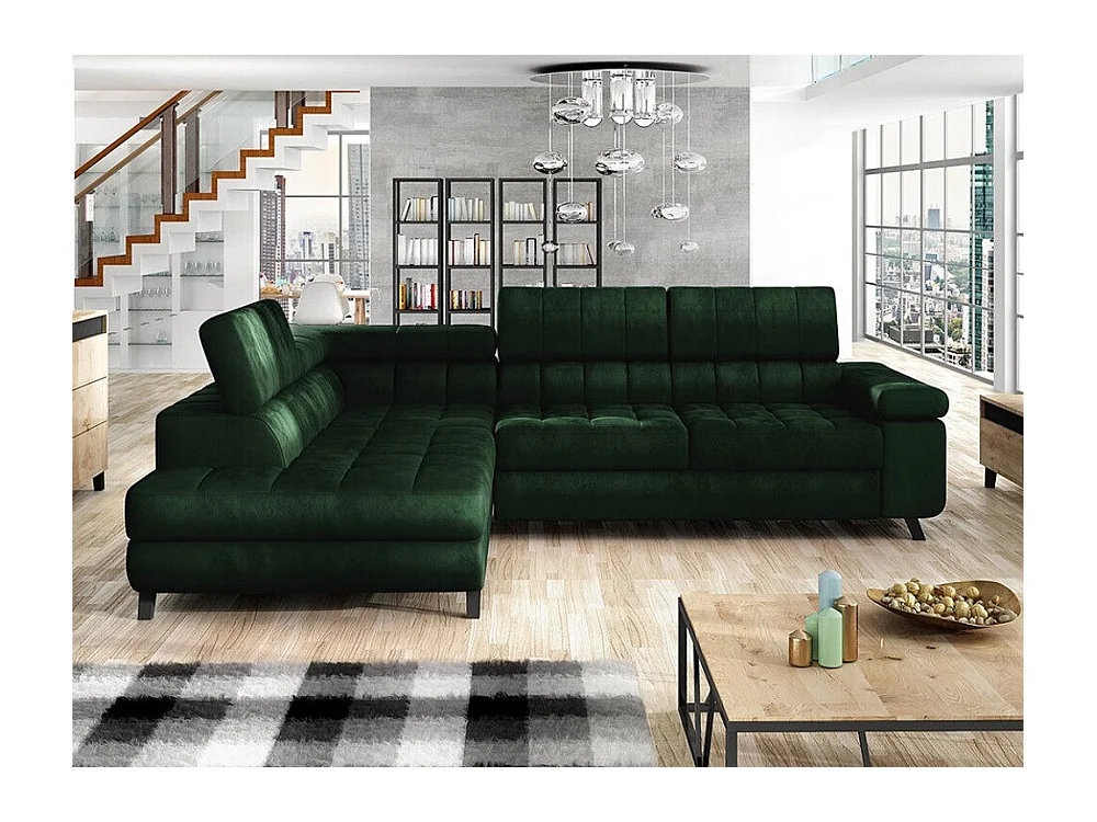 Canapé d'angle Comfivo 207, Vert, Fonction de couchage, Boîte de literie, 264x203x73cm
