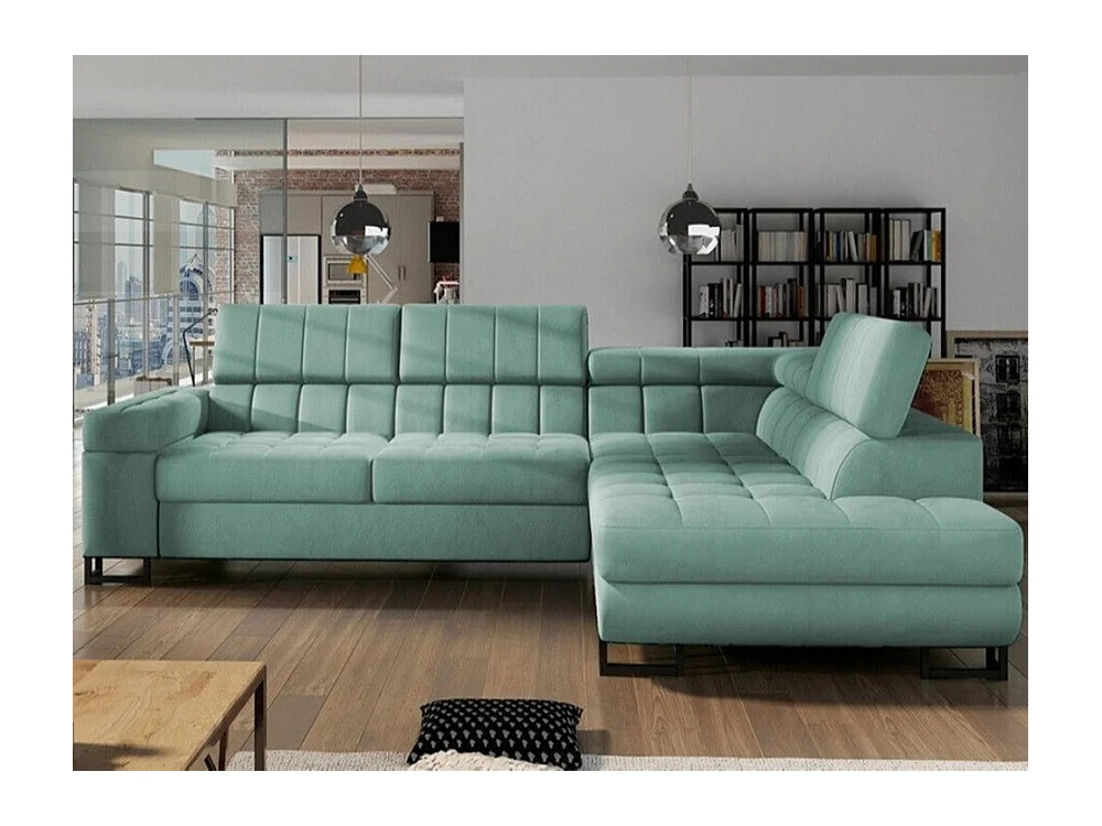 Canapé d'angle Comfivo 232, Turquoise, Fonction de couchage, Boîte de literie, 271x203cm