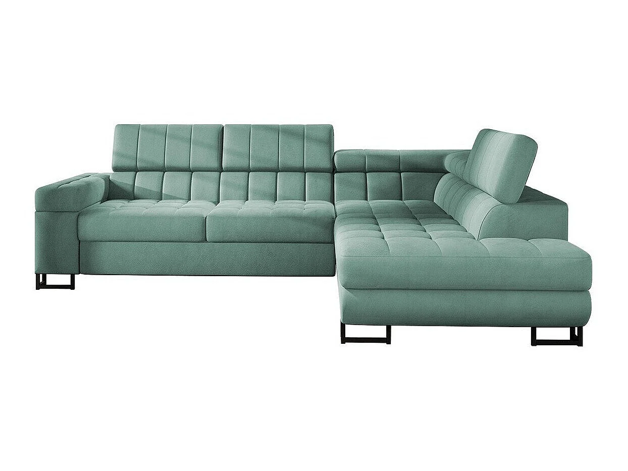 Canapé d'angle convertible 3 places en tissu turquoise