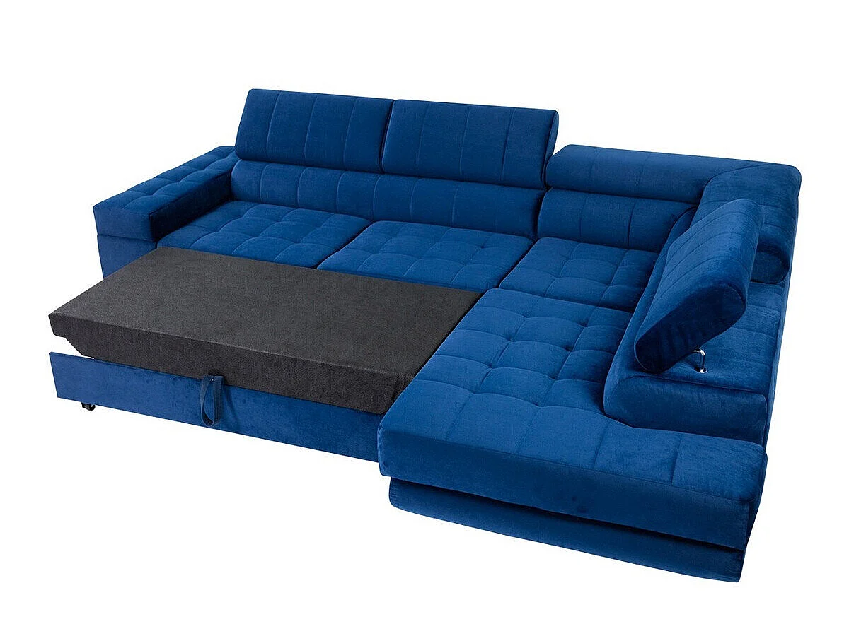 Canapé d'angle convertible 3 places en tissu turquoise
