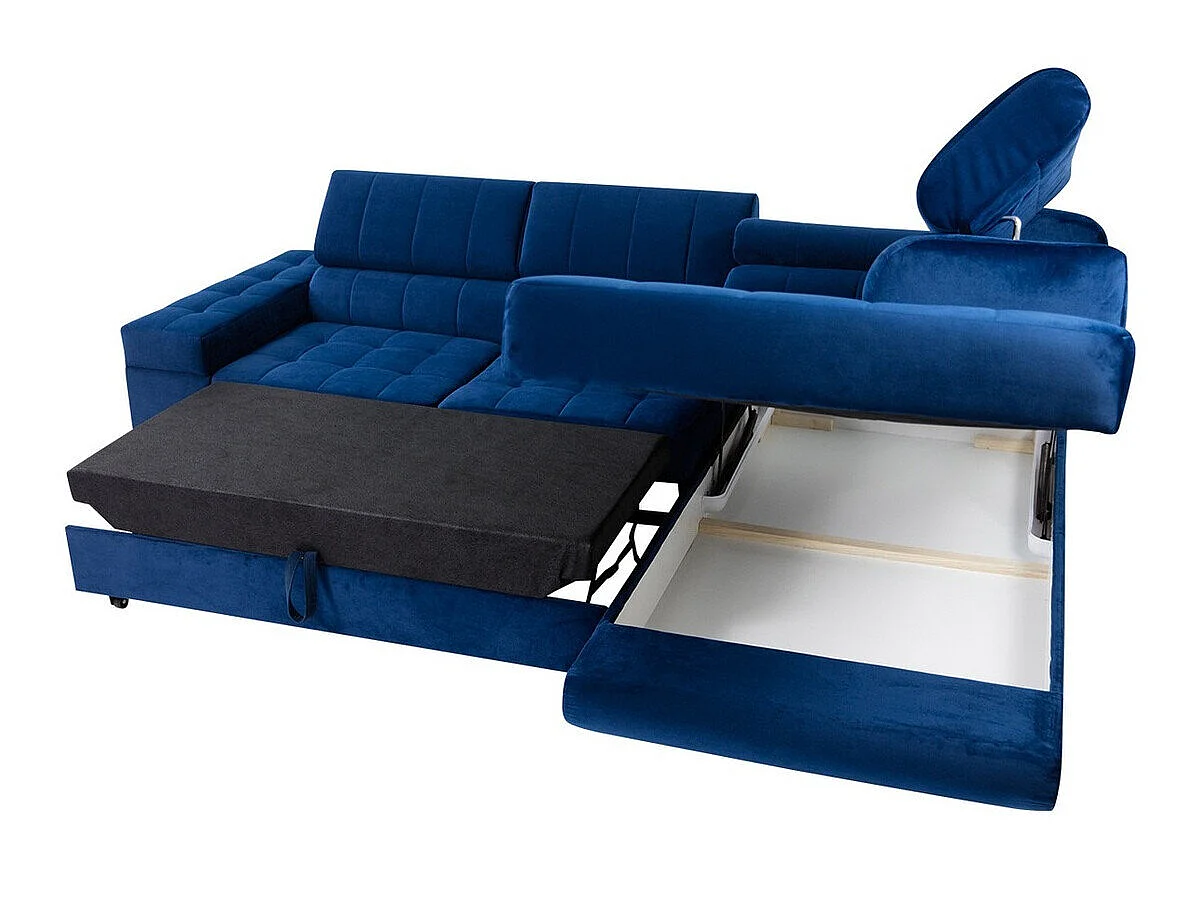 Canapé d'angle convertible 3 places en tissu turquoise