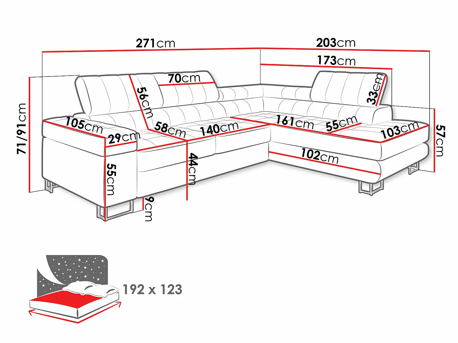 Canapé d'angle convertible 3 places en tissu turquoise