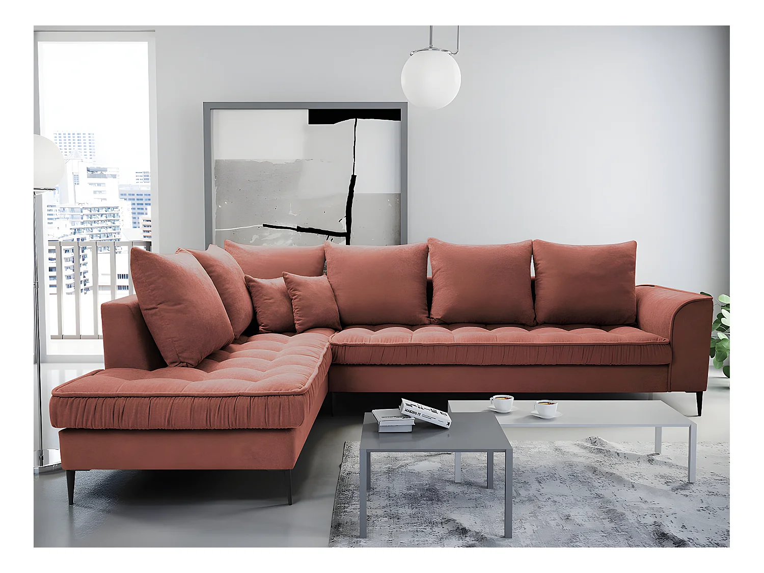 Divano angolare Kingsport 113, Fucsia, Senza, 306x227x90cm