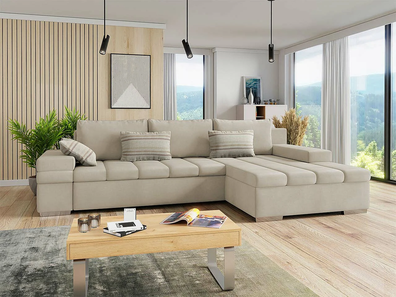 Divano angolare Comfivo 113, Nocciola, Con, 310x175x83cm