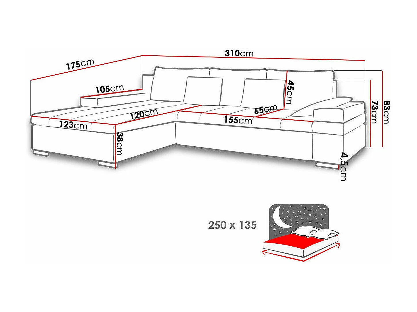 Divano angolare Comfivo 113, Nocciola, Con, 310x175x83cm
