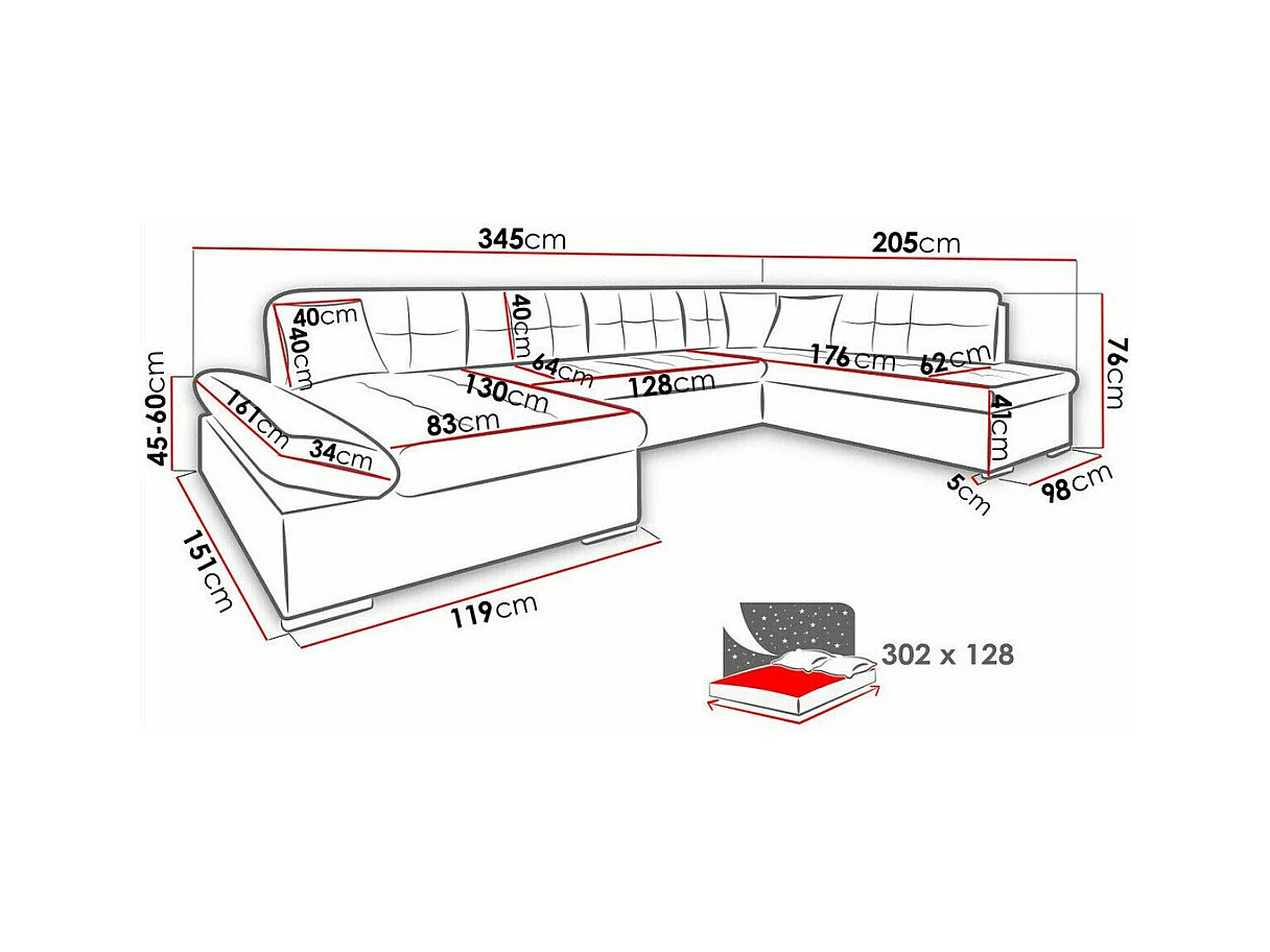 Sofá rinconero Comfivo 150, De color marrón claro, Función de descanso, Almacenaje, 345cm