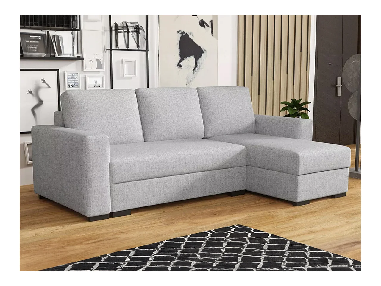 Canapé d'angle Columbus 187, Gris, Fonction de couchage, Boîte de literie, 242x155x88cm