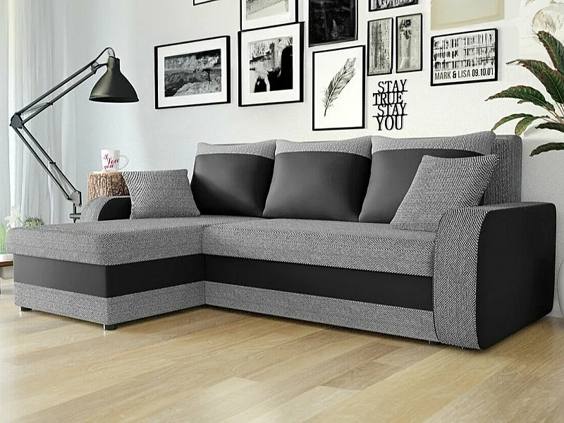 Sofá rinconero Comfivo 135, Gris, Función de descanso, Almacenaje, 238x147x80cm