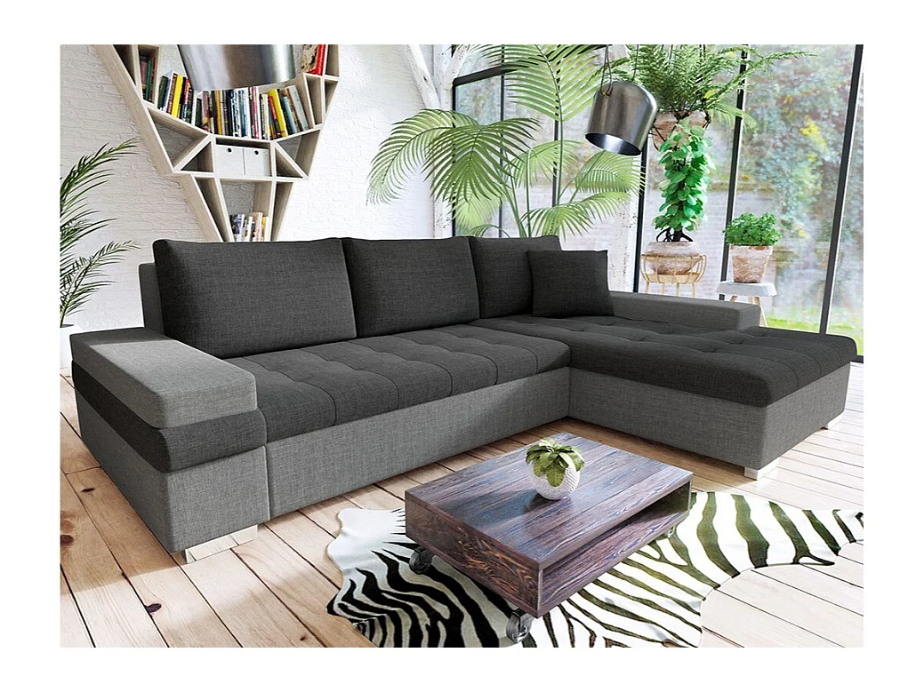 Canapé d'angle Comfivo 121, Gris, Fonction de couchage, Boîte de literie, 274x182x83cm