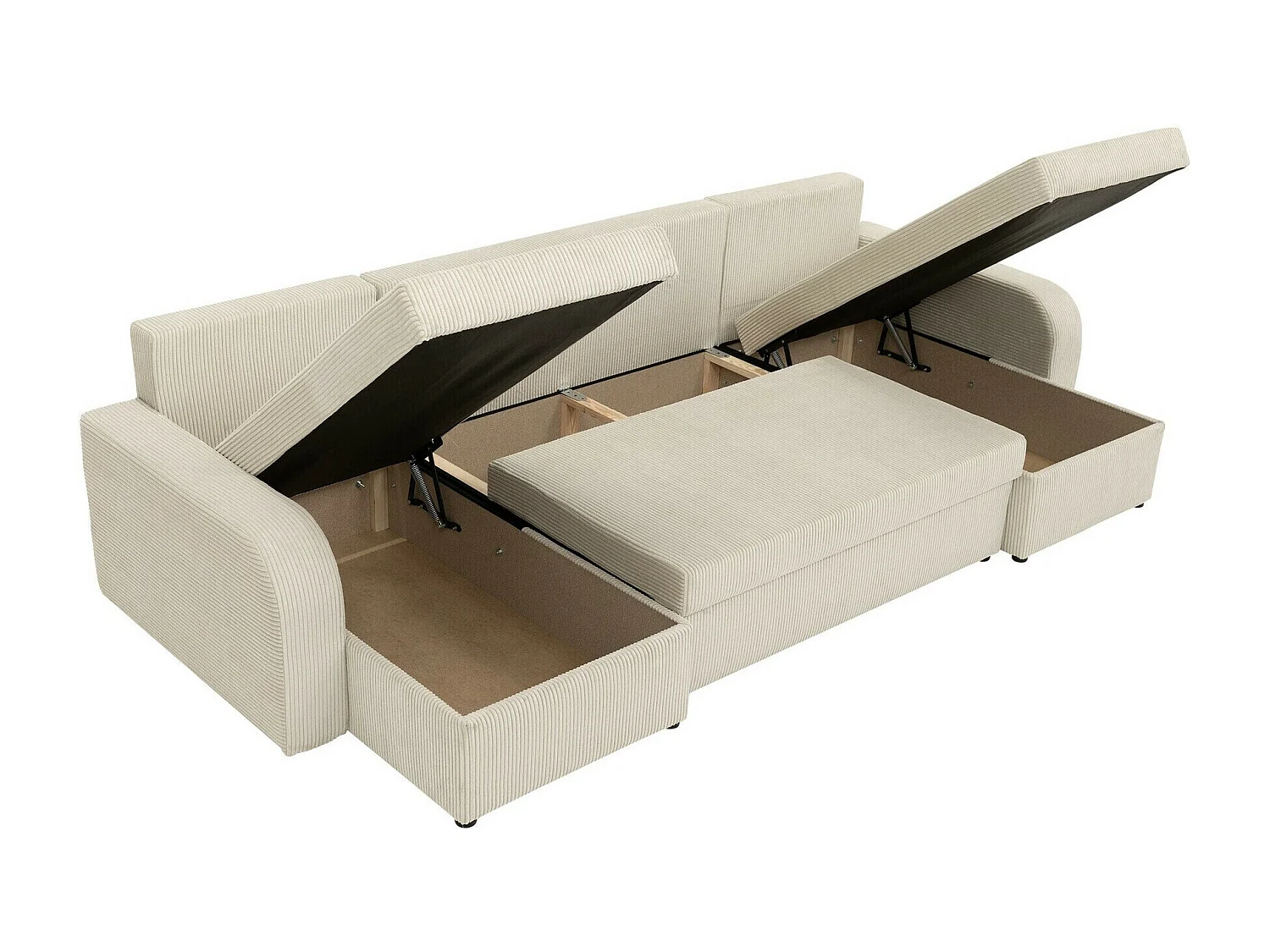 Canapé d'angle Comfivo 233, Gris, Fonction de couchage, Boîte de literie, 304x140x80cm