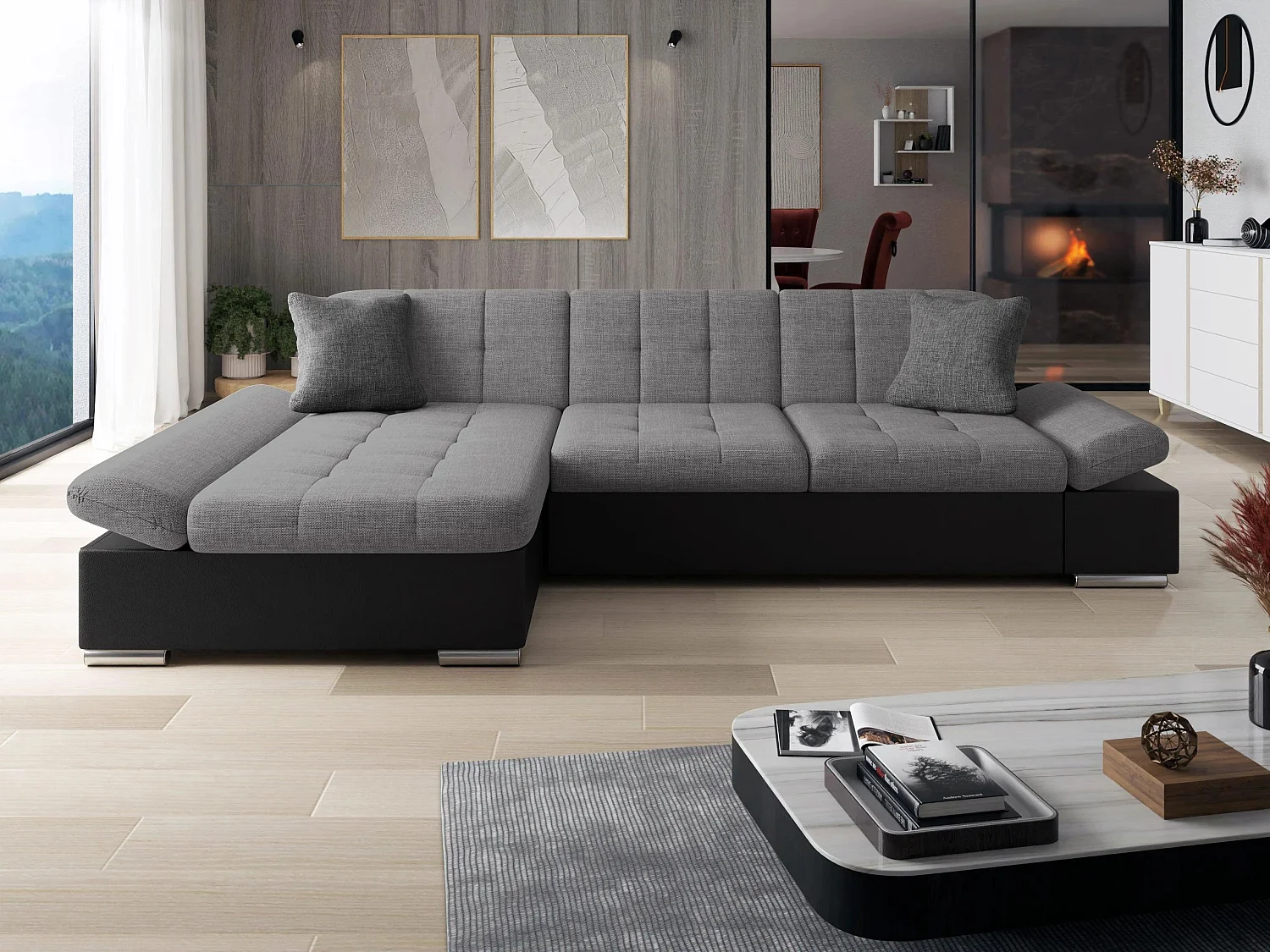 Sofá rinconero Comfivo Serenitas, Gris claro, 278x161x76cm