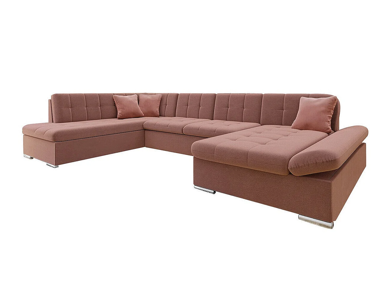 Canapé d'angle convertible 3 places en tissu rose 345x205x76 cm