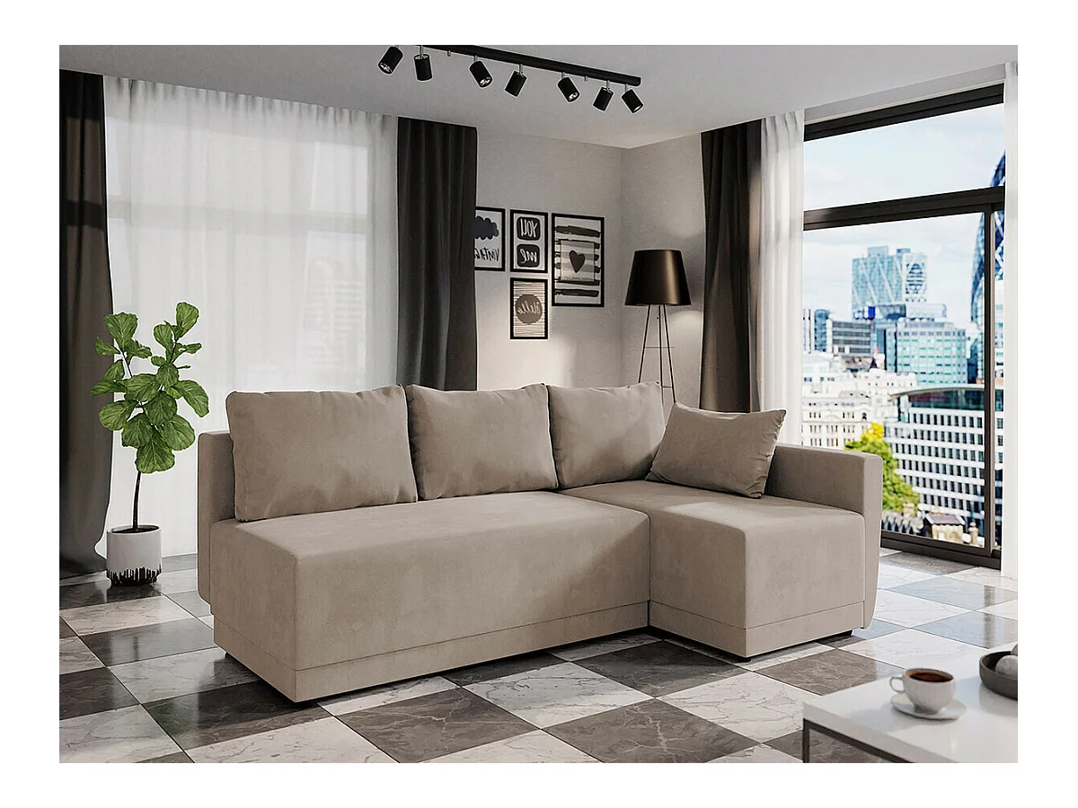 Canapé d'angle Columbus 149, Brun clair, Fonction de couchage, Boîte de literie, 210x85cm