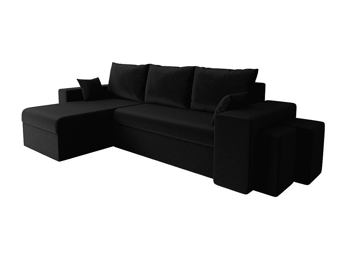 Sofá rinconero Memphis 129, Negro, Función de descanso, Almacenaje, 256x139x80cm