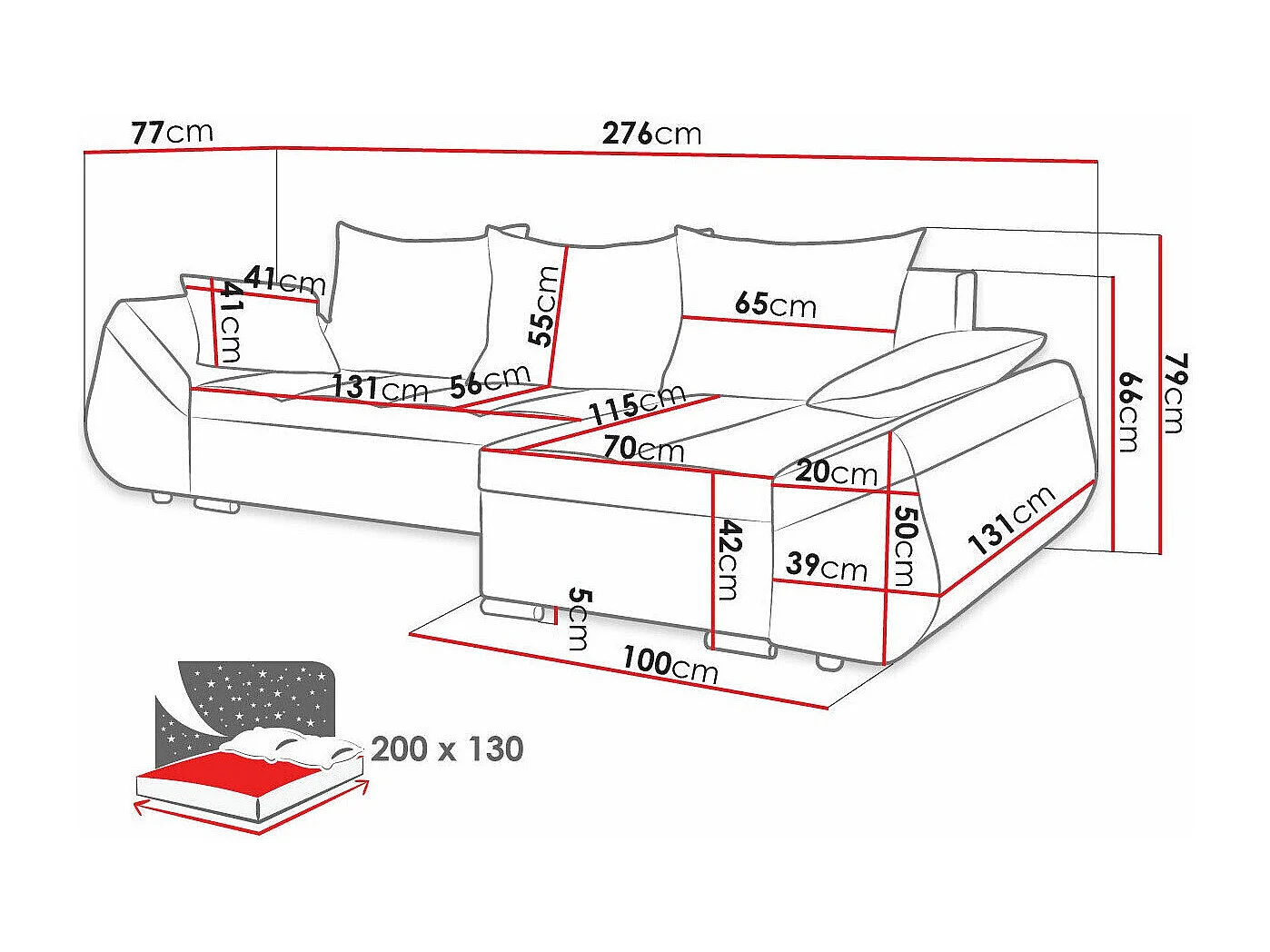 Canapé d'angle Memphis 111, Gris, Fonction de couchage, Boîte de literie, 276x131x79cm