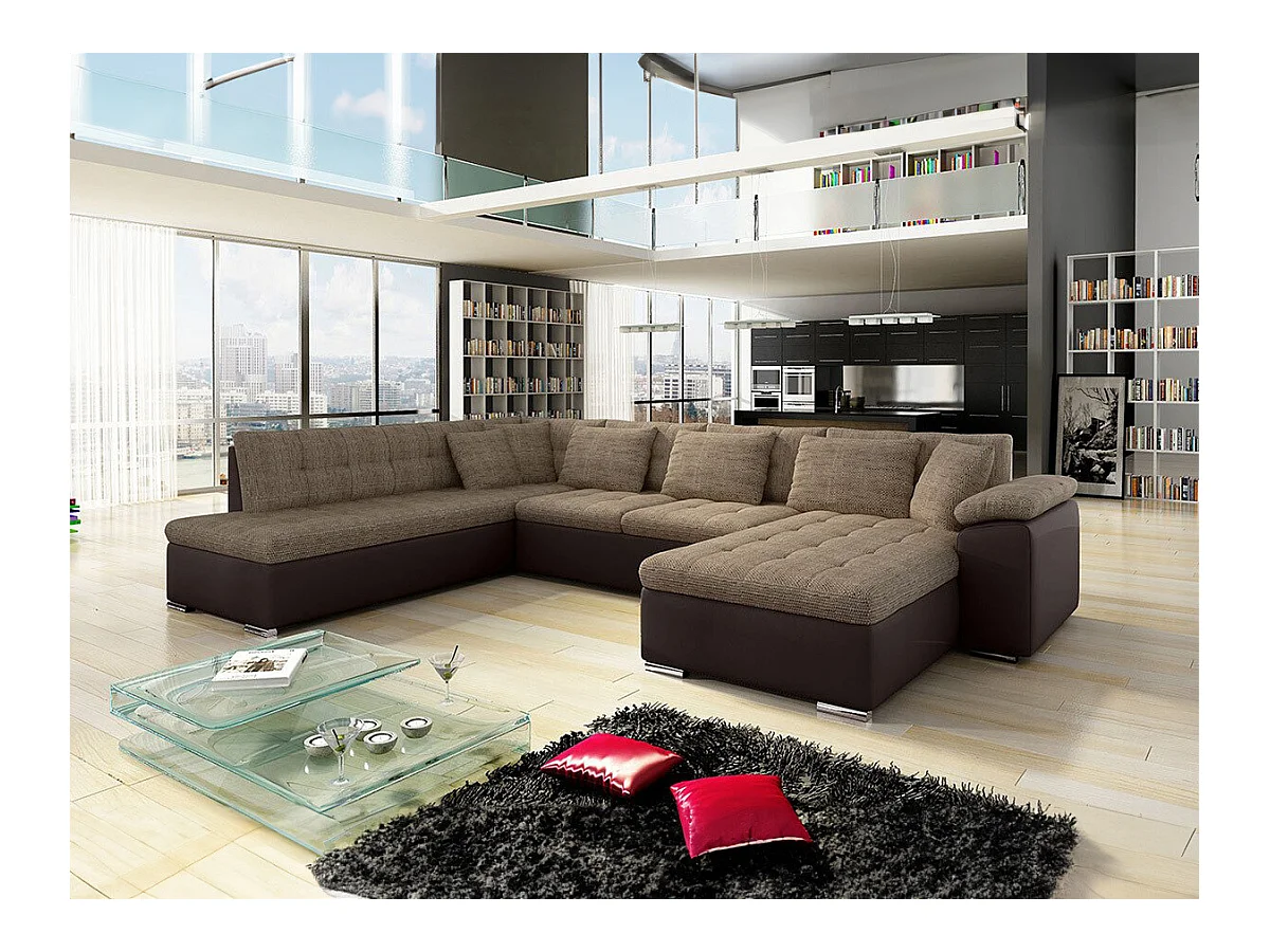 Canapé d'angle Comfivo 114, Marron, Fonction de couchage, Boîte de literie, 348x205x76cm