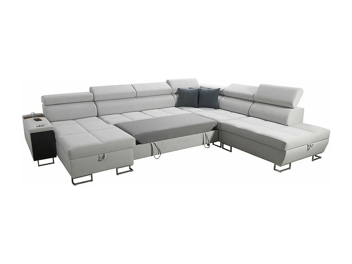 Canapé d'angle Sarasota 135, Gris, Fonction de couchage, Boîte de literie, 360x298x84cm