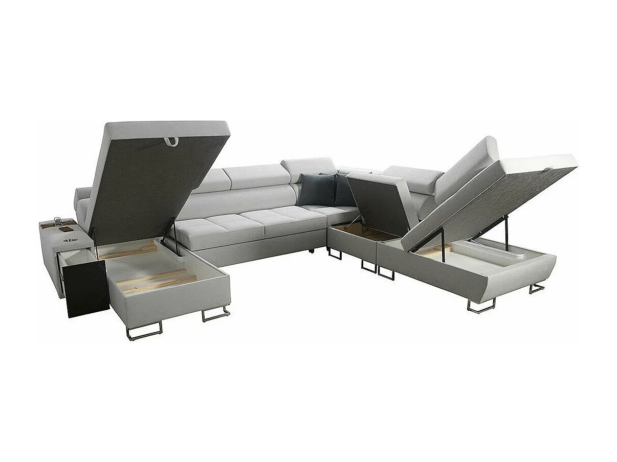 Canapé d'angle Sarasota 135, Gris, Fonction de couchage, Boîte de literie, 360x298x84cm