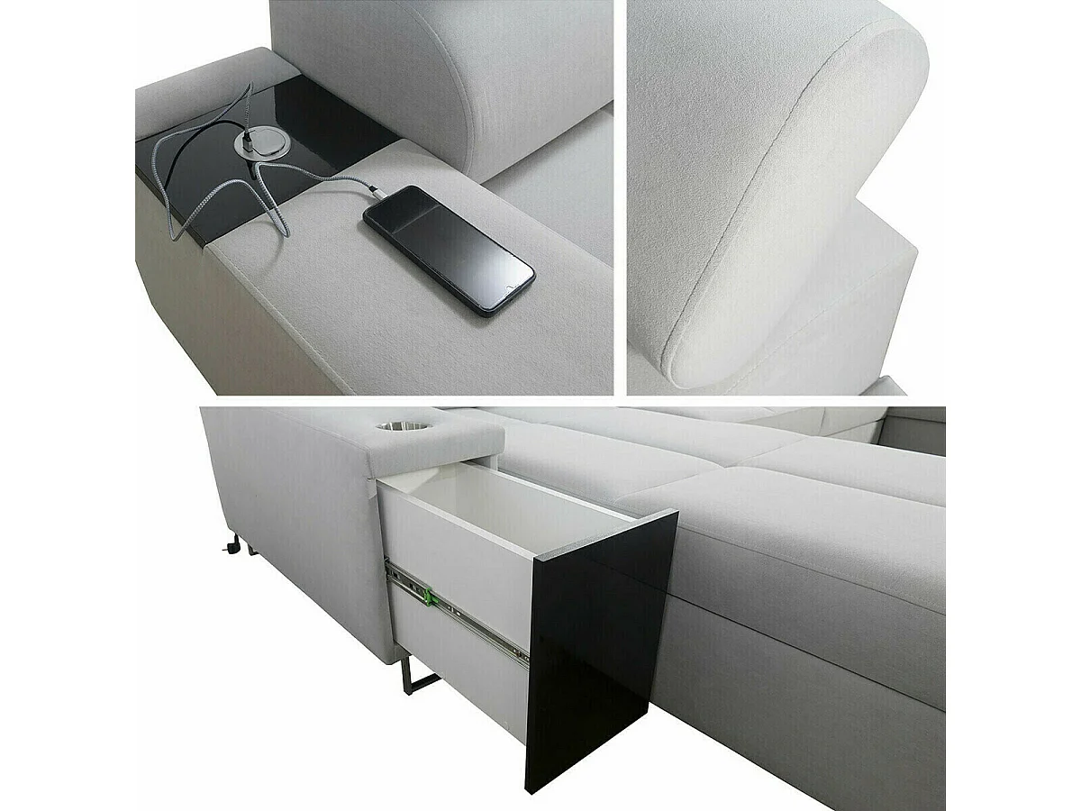 Canapé d'angle Sarasota 135, Gris, Fonction de couchage, Boîte de literie, 360x298x84cm