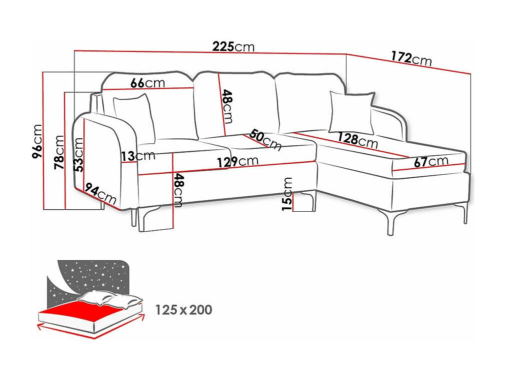 Sofá de canto Torlua 103, Amarelo, Funcionalidade de dormir