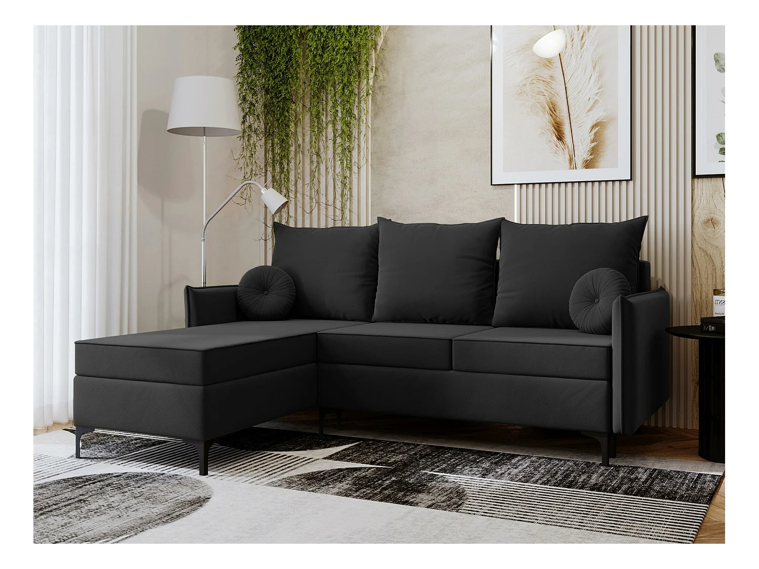 Canapé d'angle Clovis 112, Gris, Fonction de couchage, Boîte de literie, 213x168x101cm