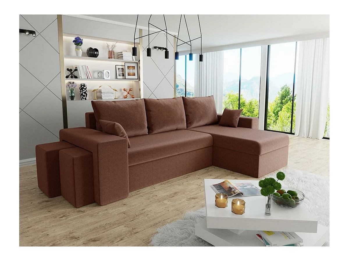 Canapé d'angle Memphis 129, Rose, Fonction de couchage, Boîte de literie, 256x139x80cm
