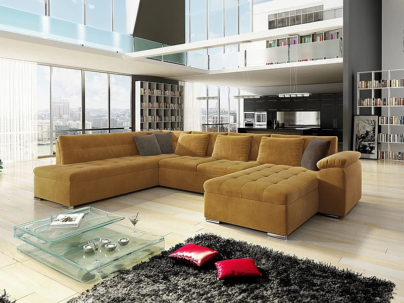 Sofá rinconero Comfivo 128, Amarillo, Función de descanso, 348x205x76cm