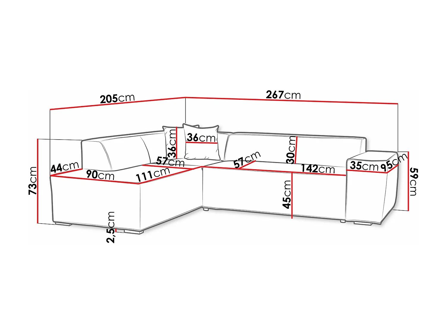 Sofá rinconero Comfivo 289, Gris, 267x205x73cm
