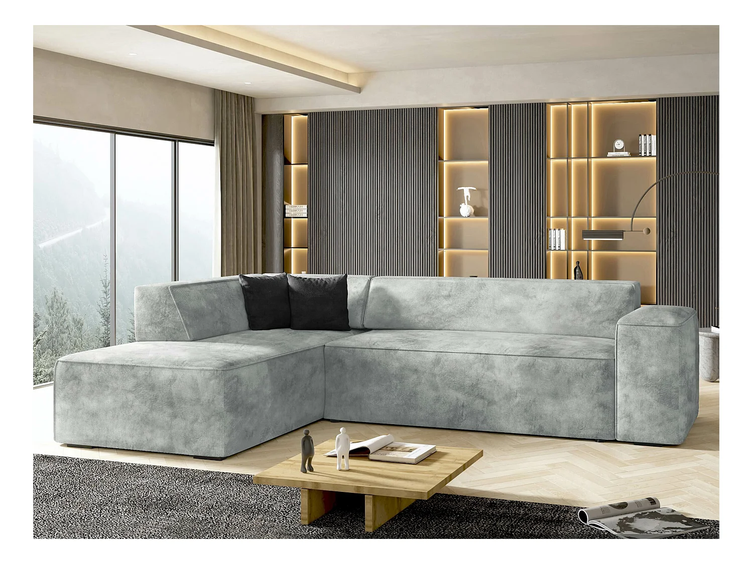 Canapé d'angle Comfivo 289, Gris, 267x205x73cm