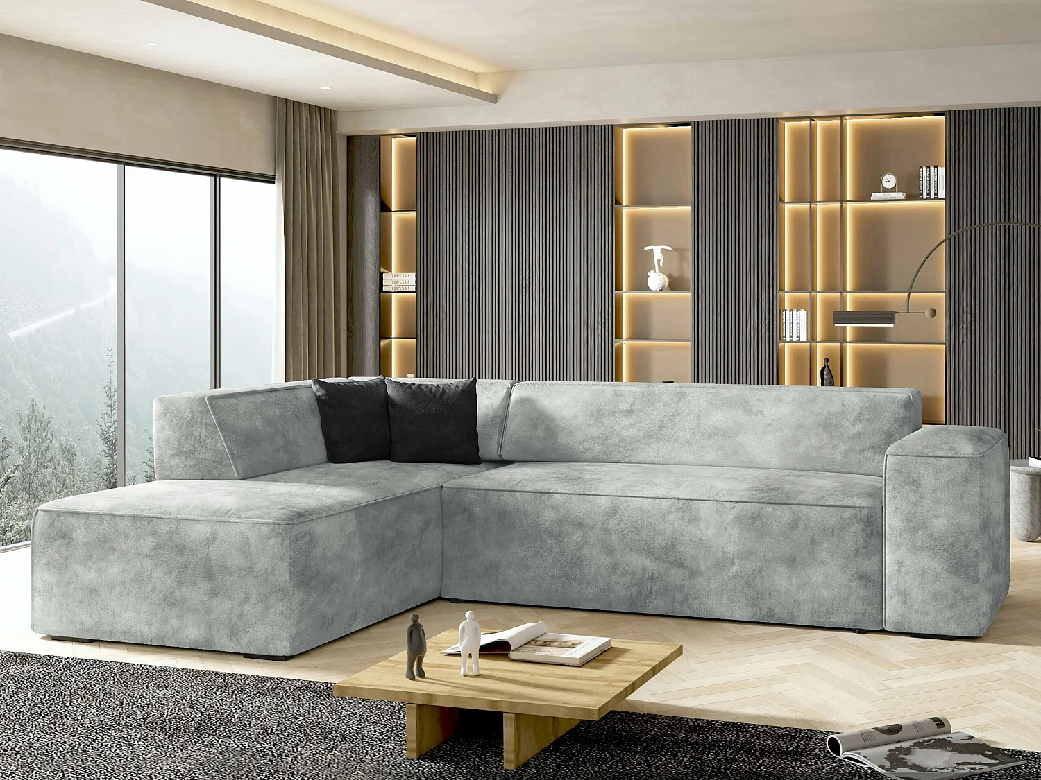 Canapé d'angle Comfivo 289, Gris, 267x205x73cm