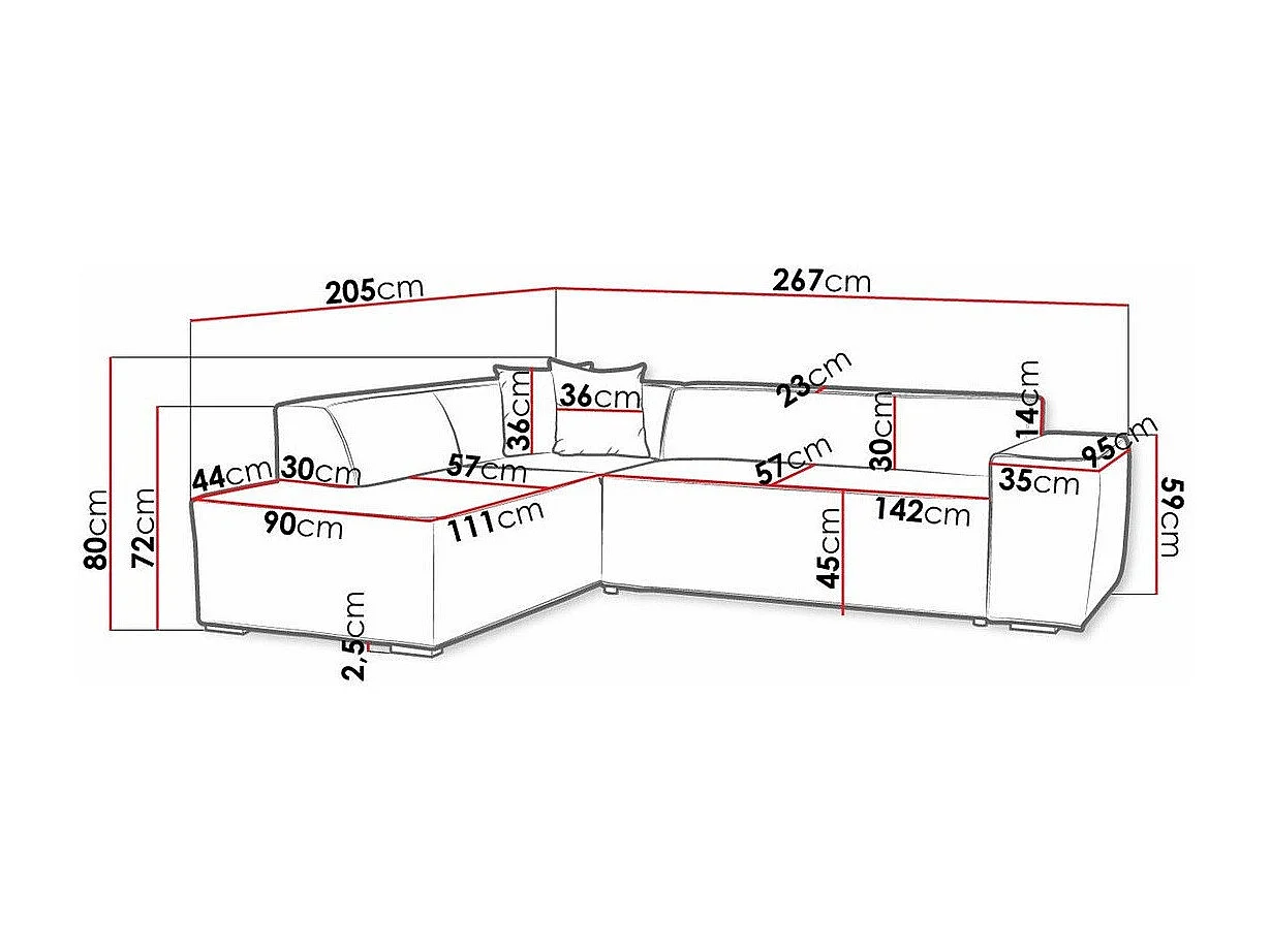 Canapé d'angle Comfivo 289, Gris, 267x205x73cm