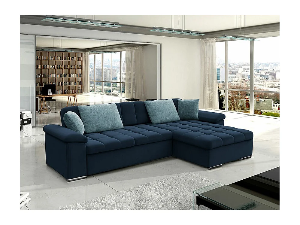 Canapé d'angle Comfivo 181, Bleu, Fonction de couchage, Boîte de literie, 280x160x76cm