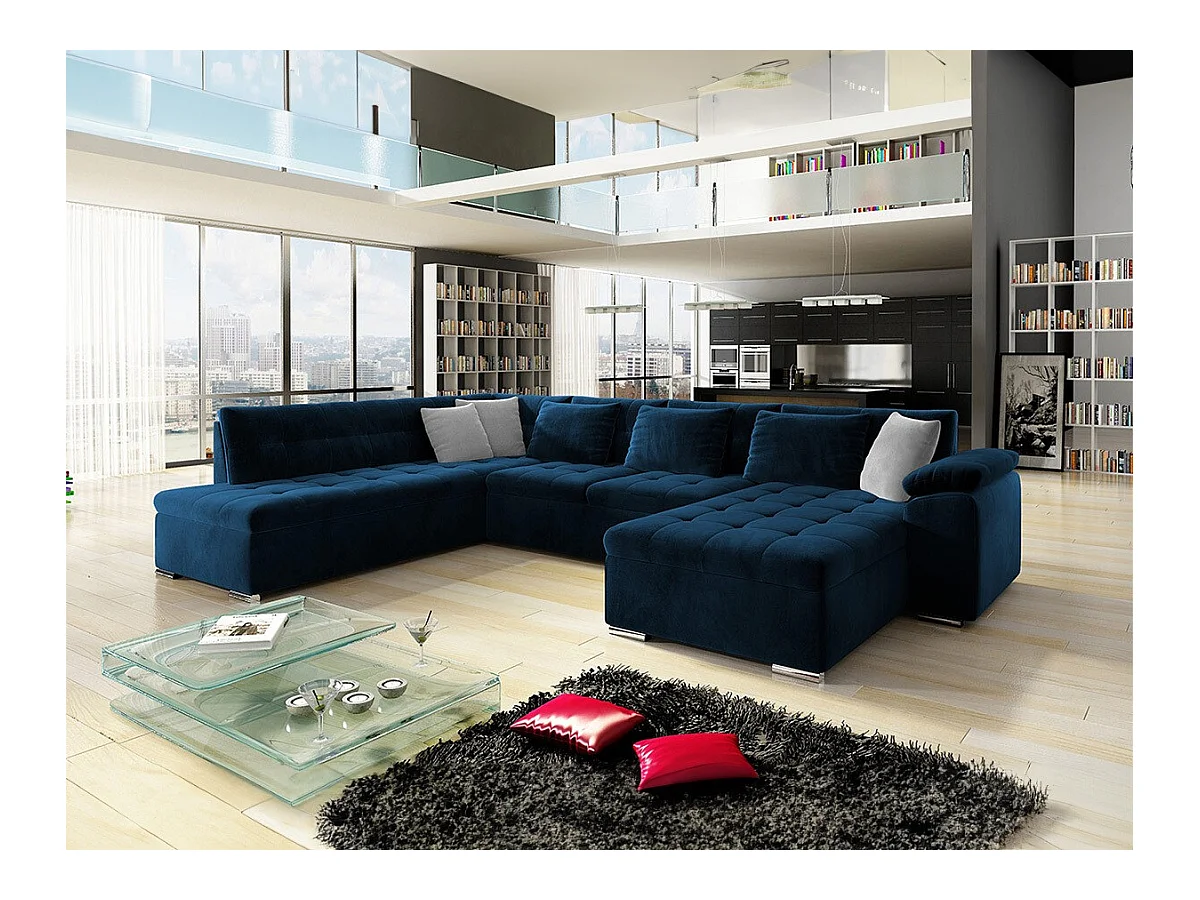 Sofá rinconero Comfivo 128, Azul, Función de descanso, 348x205x76cm