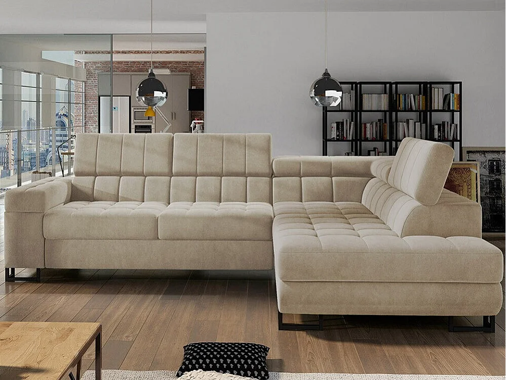 Sofá de canto Comfivo 232, Castanho claro, Funcionalidade de dormir