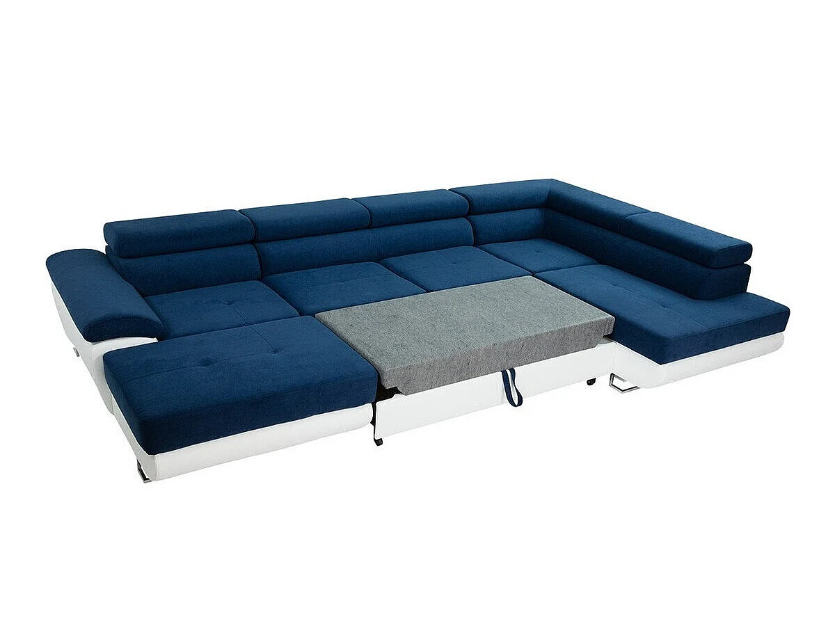 Canapé d'angle convertible 3 places en tissu turquoise