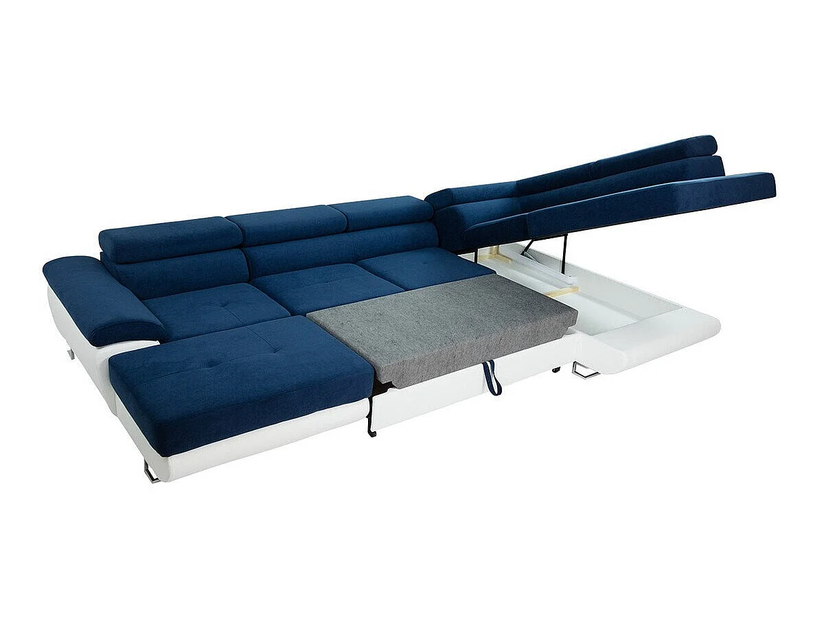 Canapé d'angle convertible 3 places en tissu turquoise